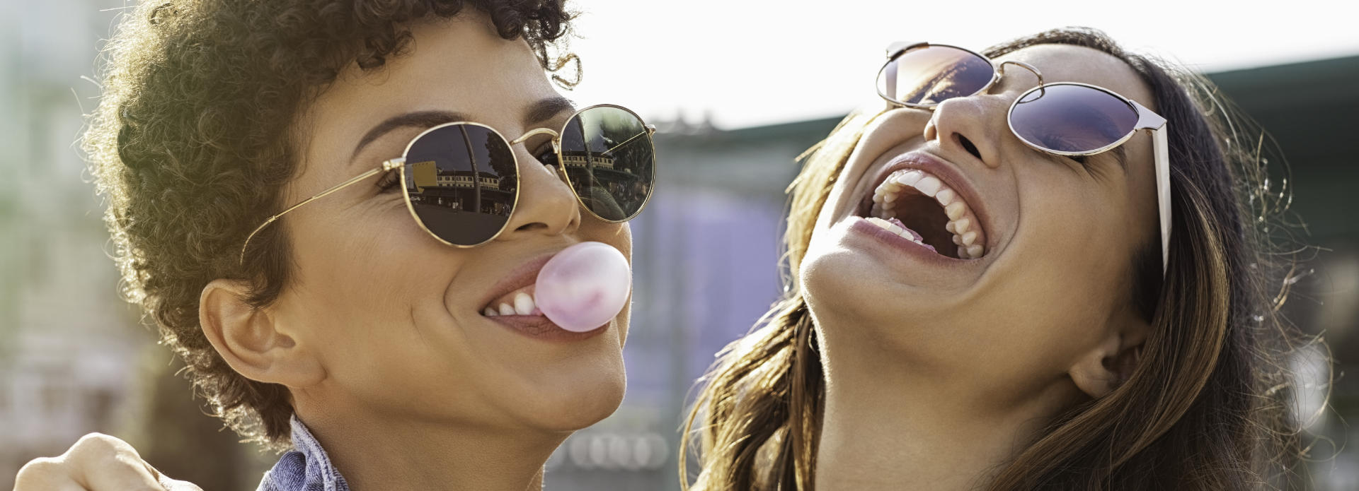 happy, young girlfriends