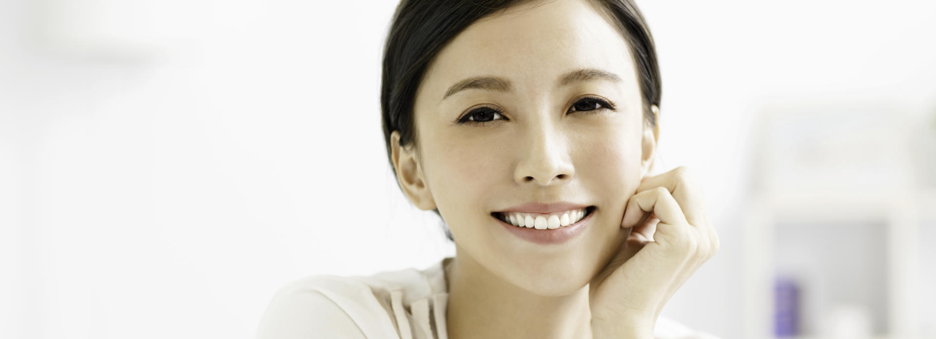 cheerful woman with perfect skin and beautiful smile