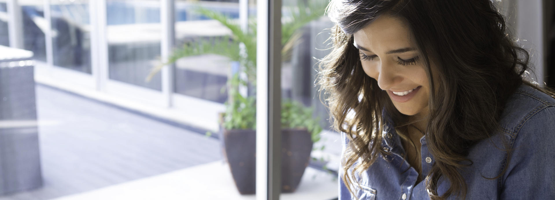 beautiful, calm, smiling brunette