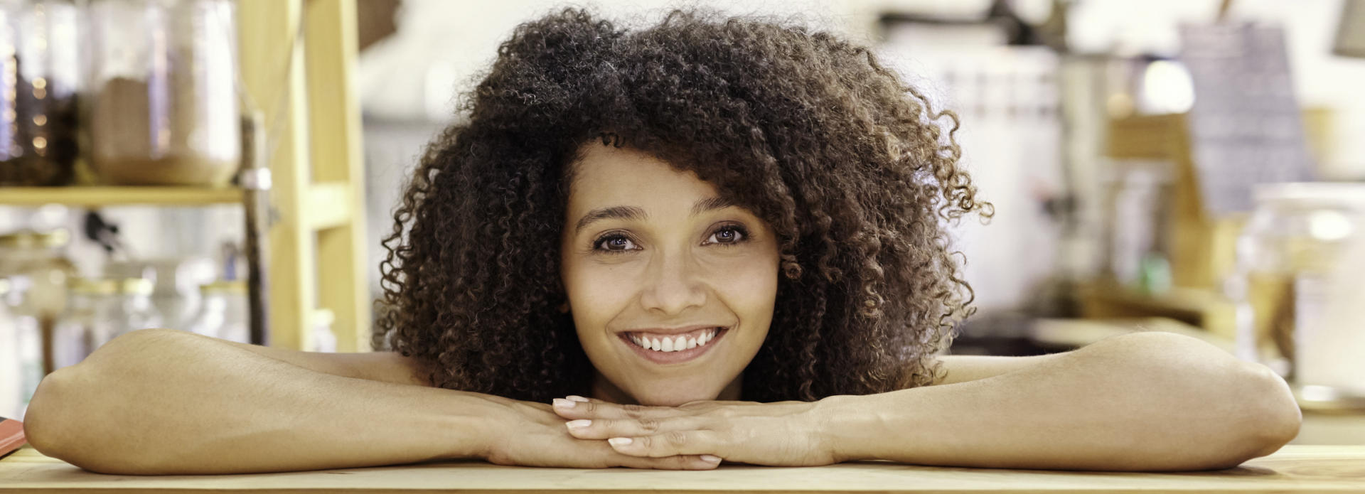 wonderful woman with curly hair