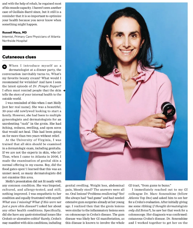 Dr. Ganz against blue backdrop in magazine spread